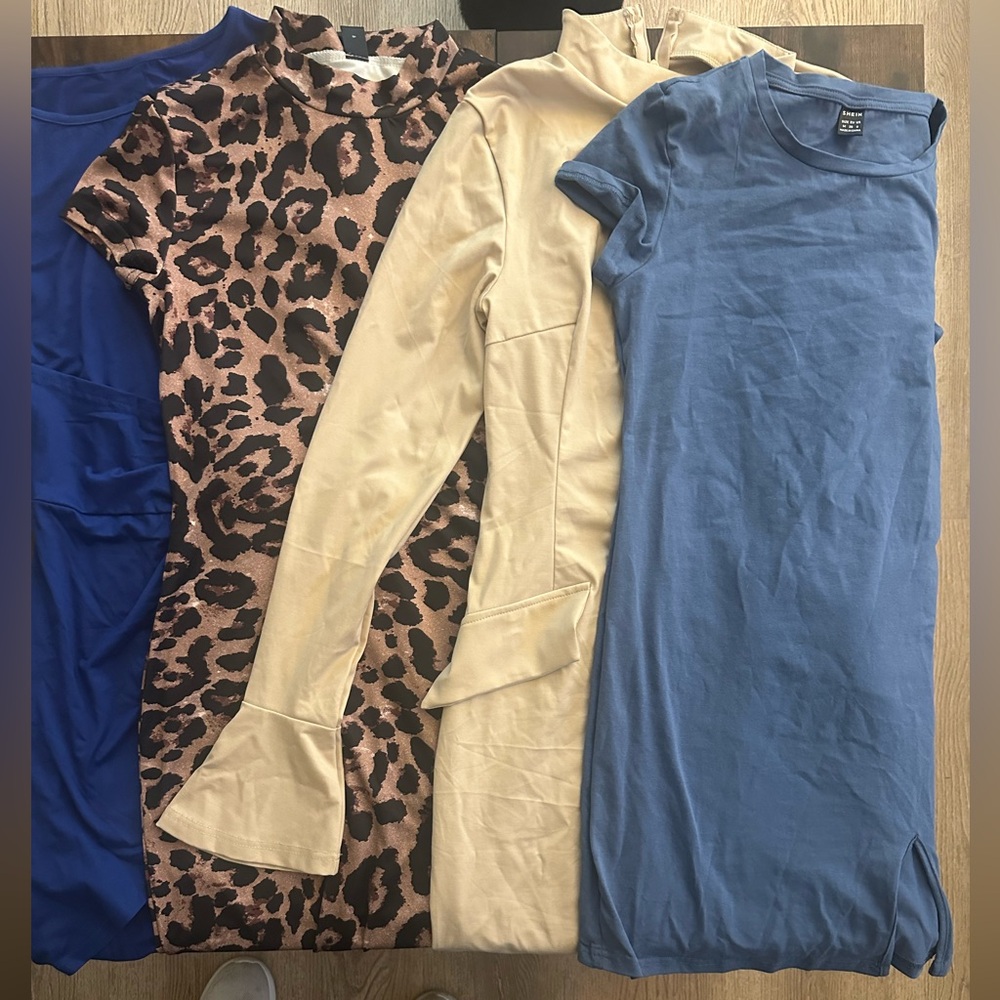 SHEIN BUNDLE Stylish Dress Collection in Blue, Leopard, and Cream
